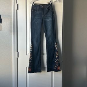 Trendy Boho Ashley Mason Floral Embroidered Flared Jeans